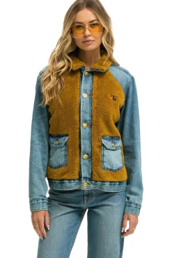 Denim | Denim | Aviator Nation ASPEN SHERPA UNISEX DENIM JACKET - MEDIUM VINTAGE MEDIUMVINTAGE