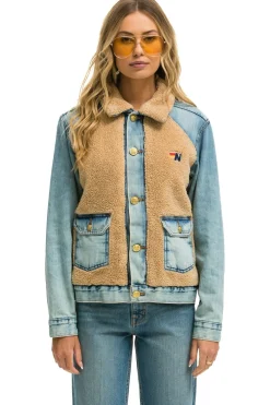 Denim | Denim | Aviator Nation ASPEN SHERPA UNISEX DENIM JACKET - VINTAGE WHEAT VINTAGEWHEAT