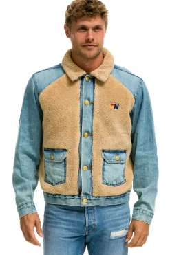 Denim | Denim | Aviator Nation ASPEN SHERPA UNISEX DENIM JACKET - VINTAGE WHEAT VINTAGEWHEAT