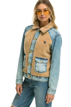 Denim | Denim | Aviator Nation ASPEN SHERPA UNISEX DENIM JACKET - VINTAGE WHEAT VINTAGEWHEAT