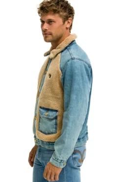 Denim | Denim | Aviator Nation ASPEN SHERPA UNISEX DENIM JACKET - VINTAGE WHEAT VINTAGEWHEAT