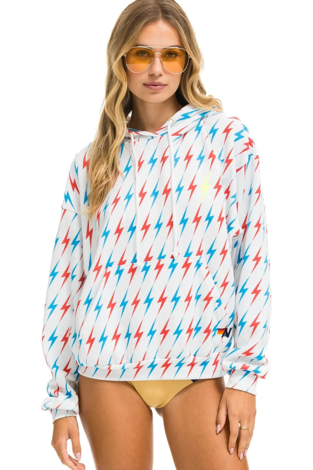 Hoodies | Hoodies | Aviator Nation AVIATOR BOLT W/ BOLT EMBROIDERY RELAXED PULLOVER HOODIE - WHITE // USA WHITE//USA