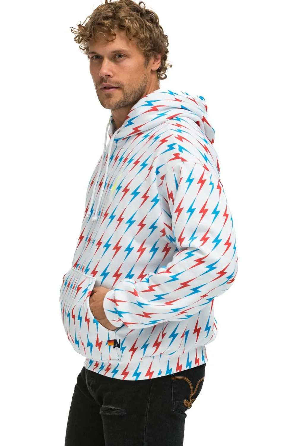 Hoodies | Hoodies | Aviator Nation AVIATOR BOLT W/ BOLT EMBROIDERY RELAXED PULLOVER HOODIE - WHITE // USA WHITE//USA