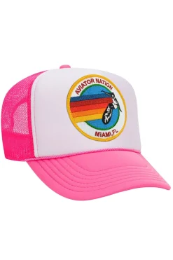 Trucker Hats | Trucker Hats | Aviator Nation MIAMI TRUCKER HAT sick!Allofourproductsgothroughanintensebreaking-downprocessthatgivesthemavintagefeelyou'lllovebecauseit'sbrokeninfromdayoneofwearingit.Allofourhatsareadjustable!