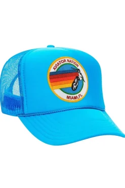 Trucker Hats | Trucker Hats | Aviator Nation MIAMI TRUCKER HAT sick!Allofourproductsgothroughanintensebreaking-downprocessthatgivesthemavintagefeelyou'lllovebecauseit'sbrokeninfromdayoneofwearingit.Allofourhatsareadjustable!