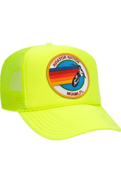 Trucker Hats | Trucker Hats | Aviator Nation MIAMI TRUCKER HAT sick!Allofourproductsgothroughanintensebreaking-downprocessthatgivesthemavintagefeelyou'lllovebecauseit'sbrokeninfromdayoneofwearingit.Allofourhatsareadjustable!