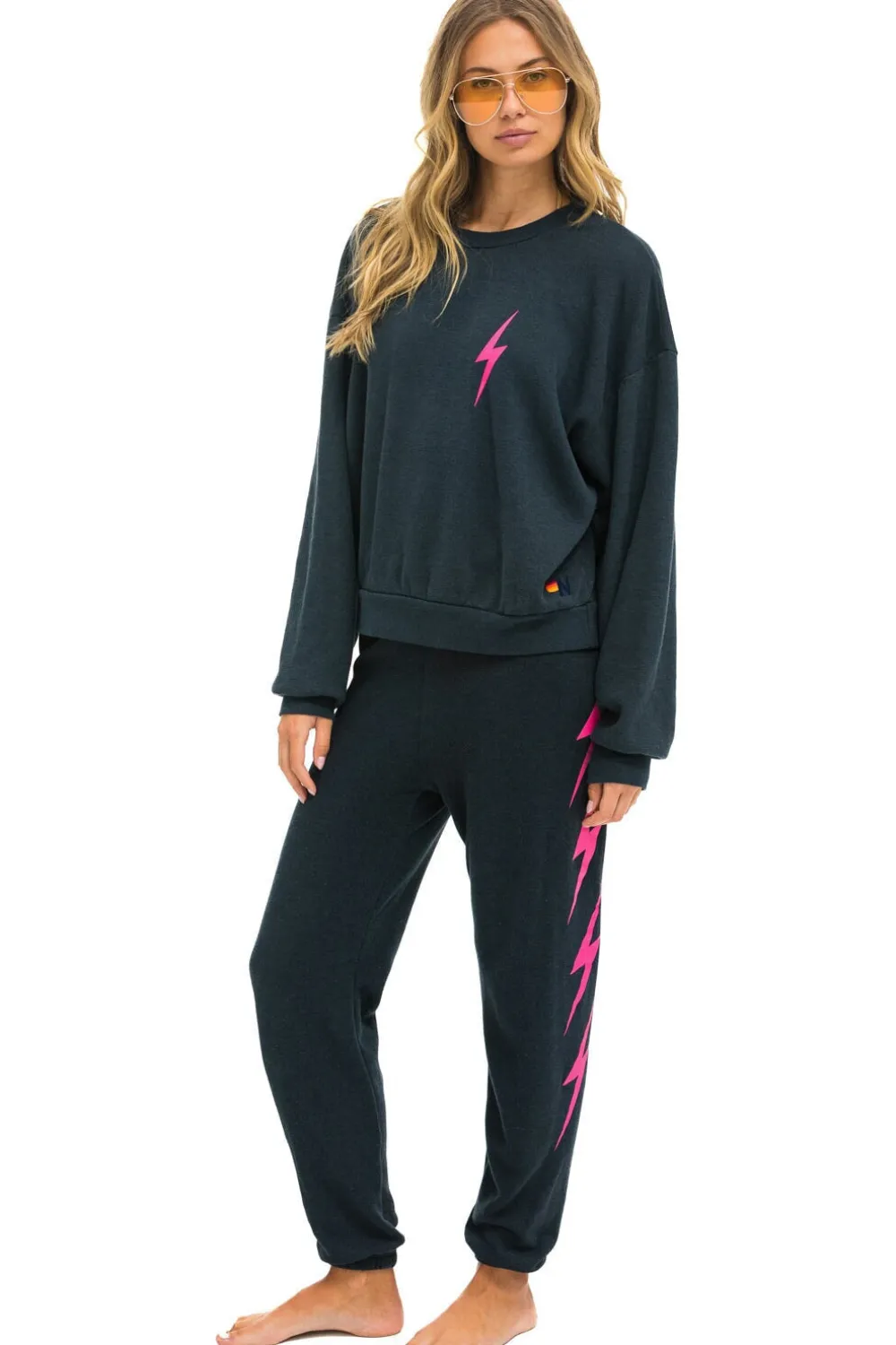 Sweatpants | Aviator Nation BOLT 4 SWEATPANTS - CHARCOAL // NEON PINK CHARCOAL//NEONPINK