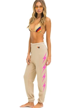 Sweatpants | Aviator Nation BOLT 4 SWEATPANTS - SAND // NEON PINK SAND//NEONPINK