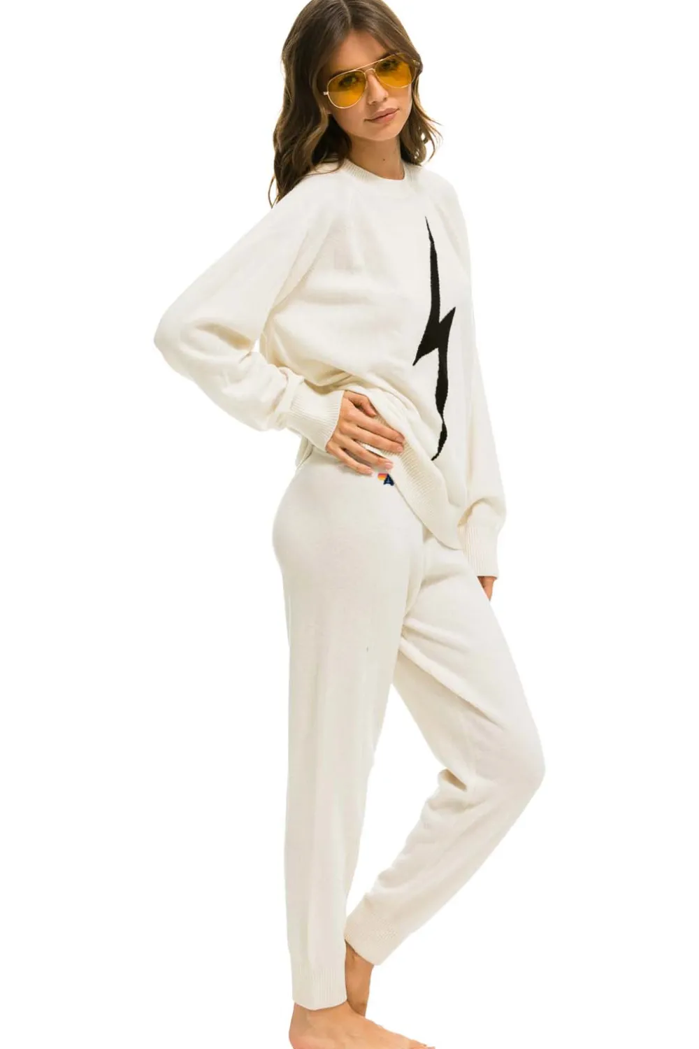 Sweatpants | Aviator Nation BOLT CASHMERE LIGHT SWEATER PANT - VINTAGE WHITE // BLACK BOLT VINTAGEWHITE//BLACKBOLT