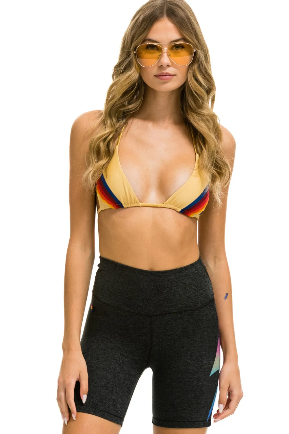 Activewear | Activewear | Aviator Nation BOLT FADE 6IN HI-RISE BIKER SHORT- CHARCOAL // RAINBOW PINK Developedandcreatedin LosAngeles-73%Polyester,19%Cotton,8%Spandex-M