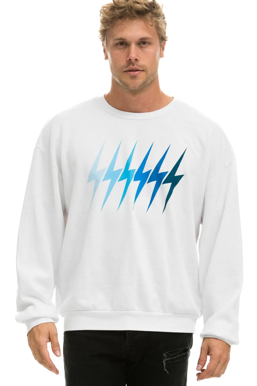 Sweatshirts | Sweatshirts | Aviator Nation BOLT GRADIENT RELAXED CREW SWEATSHIRT - WHITE // BLUE WHITE//BLUE