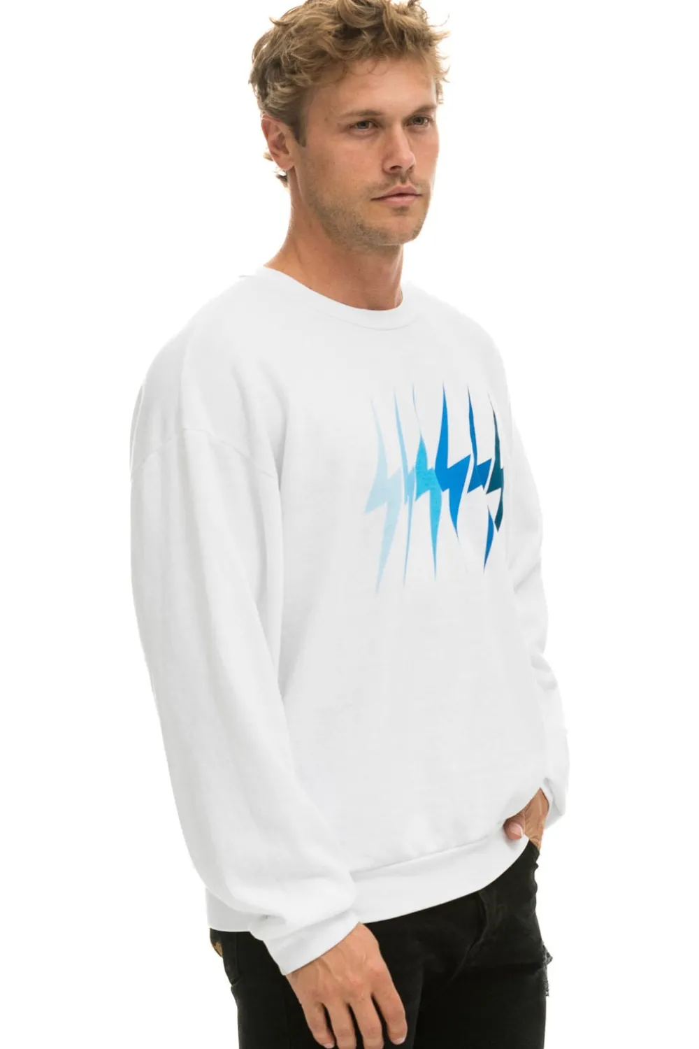 Sweatshirts | Sweatshirts | Aviator Nation BOLT GRADIENT RELAXED CREW SWEATSHIRT - WHITE // BLUE WHITE//BLUE