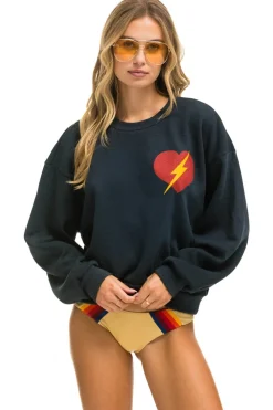 Sweatshirts | Sweatshirts | Aviator Nation BOLT HEART RELAXED CREW SWEATSHIRT - CHARCOAL