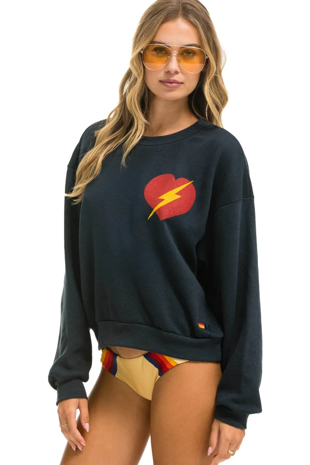 Sweatshirts | Sweatshirts | Aviator Nation BOLT HEART RELAXED CREW SWEATSHIRT - CHARCOAL