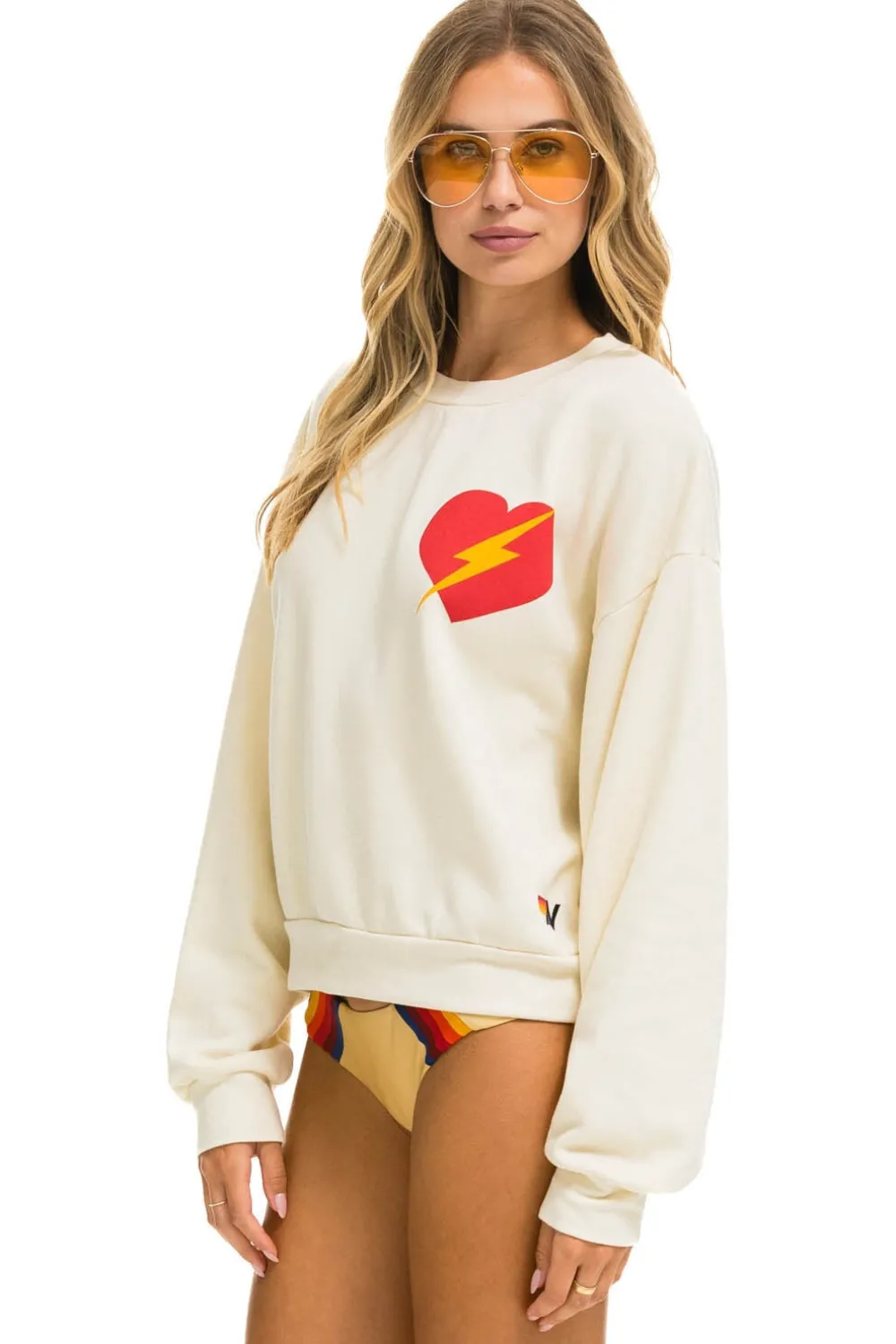 Sweatshirts | Sweatshirts | Aviator Nation BOLT HEART RELAXED CREW SWEATSHIRT - VINTAGE WHITE VINTAGEWHITE