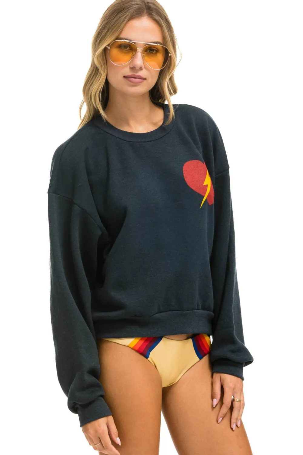 Sweatshirts | Sweatshirts | Aviator Nation BOLT HEART RELAXED CREW SWEATSHIRT - CHARCOAL