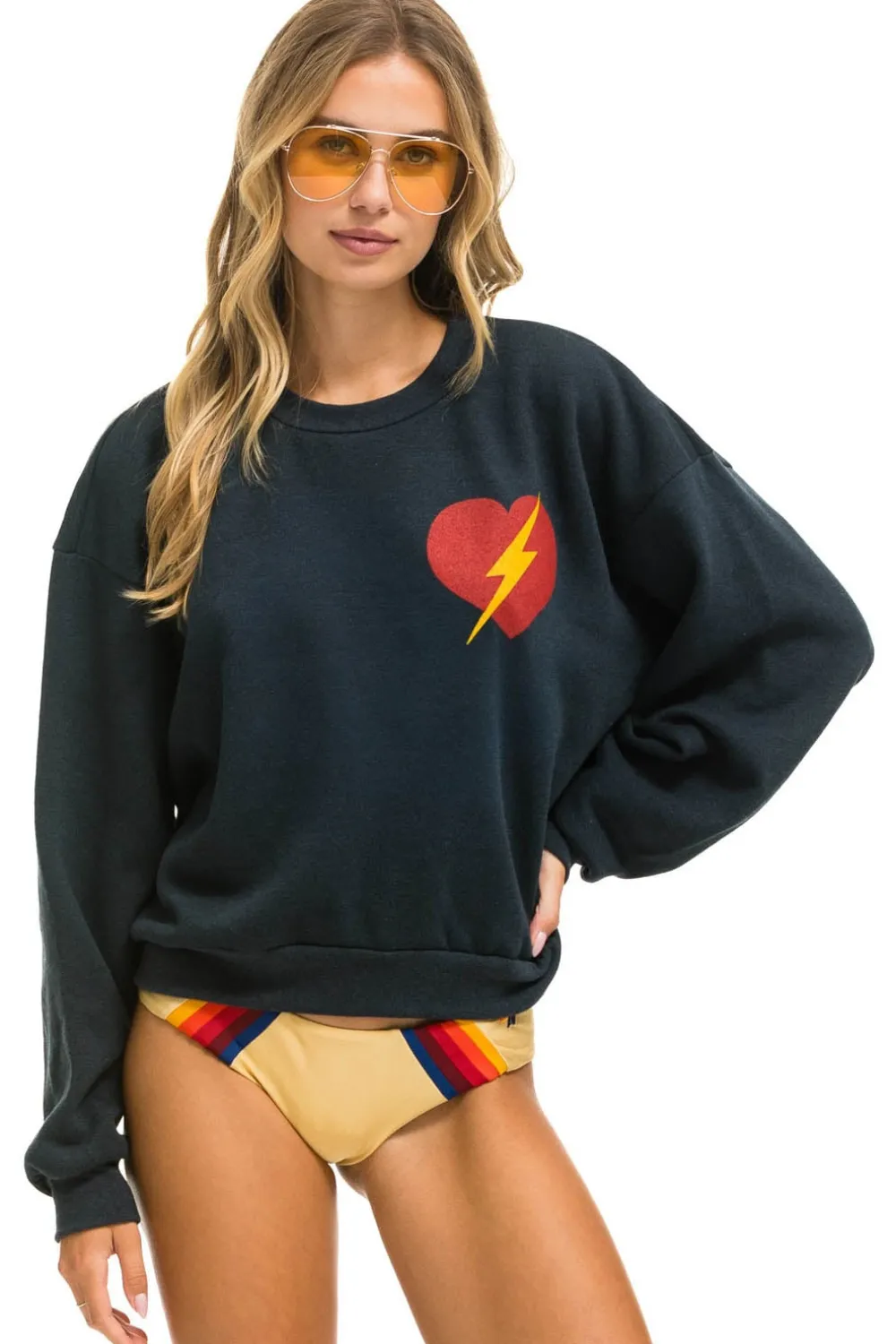 Sweatshirts | Sweatshirts | Aviator Nation BOLT HEART RELAXED CREW SWEATSHIRT - CHARCOAL