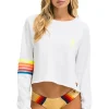 Sweatshirts | Aviator Nation BOLT RUGBY STITCH CROPPED CREW SWEATSHIRT - WHITE // NEON RAINBOW WHITE//NEONRAINBOW
