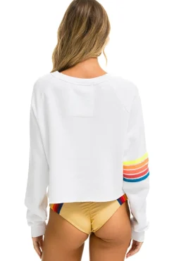 Sweatshirts | Aviator Nation BOLT RUGBY STITCH CROPPED CREW SWEATSHIRT - WHITE // NEON RAINBOW WHITE//NEONRAINBOW