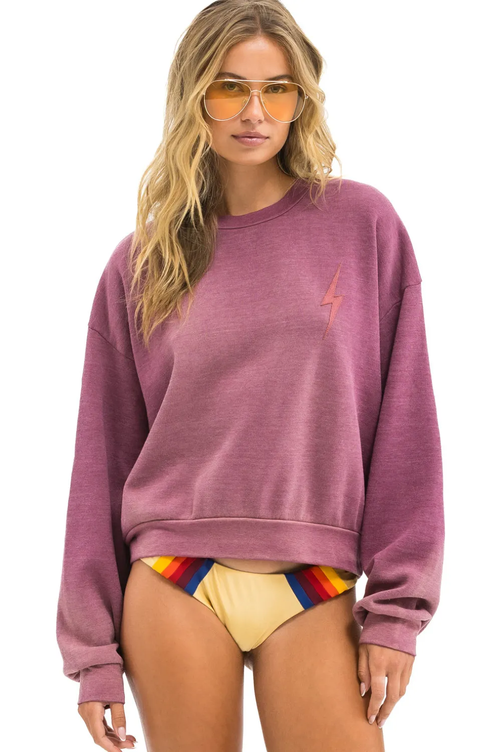 Sweatshirts | Sweatshirts | Aviator Nation BOLT STITCH 2 RELAXED CREW SWEATSHIRT - FADED BERRY FADEDBERRY