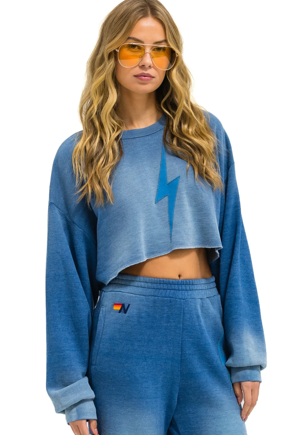 Sweatshirts | Aviator Nation BOLT STITCH CROPPED CREW SWEATSHIRT RELAXED - FADED WATER FADEDWATER