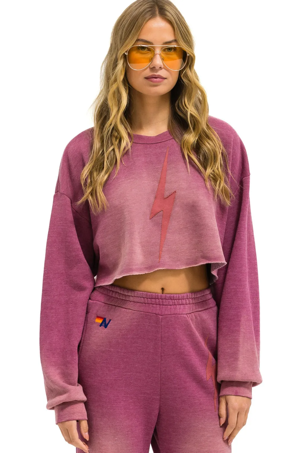 Sweatshirts | Aviator Nation BOLT STITCH CROPPED CREW SWEATSHIRT RELAXED - FADED BERRY FADEDBERRY