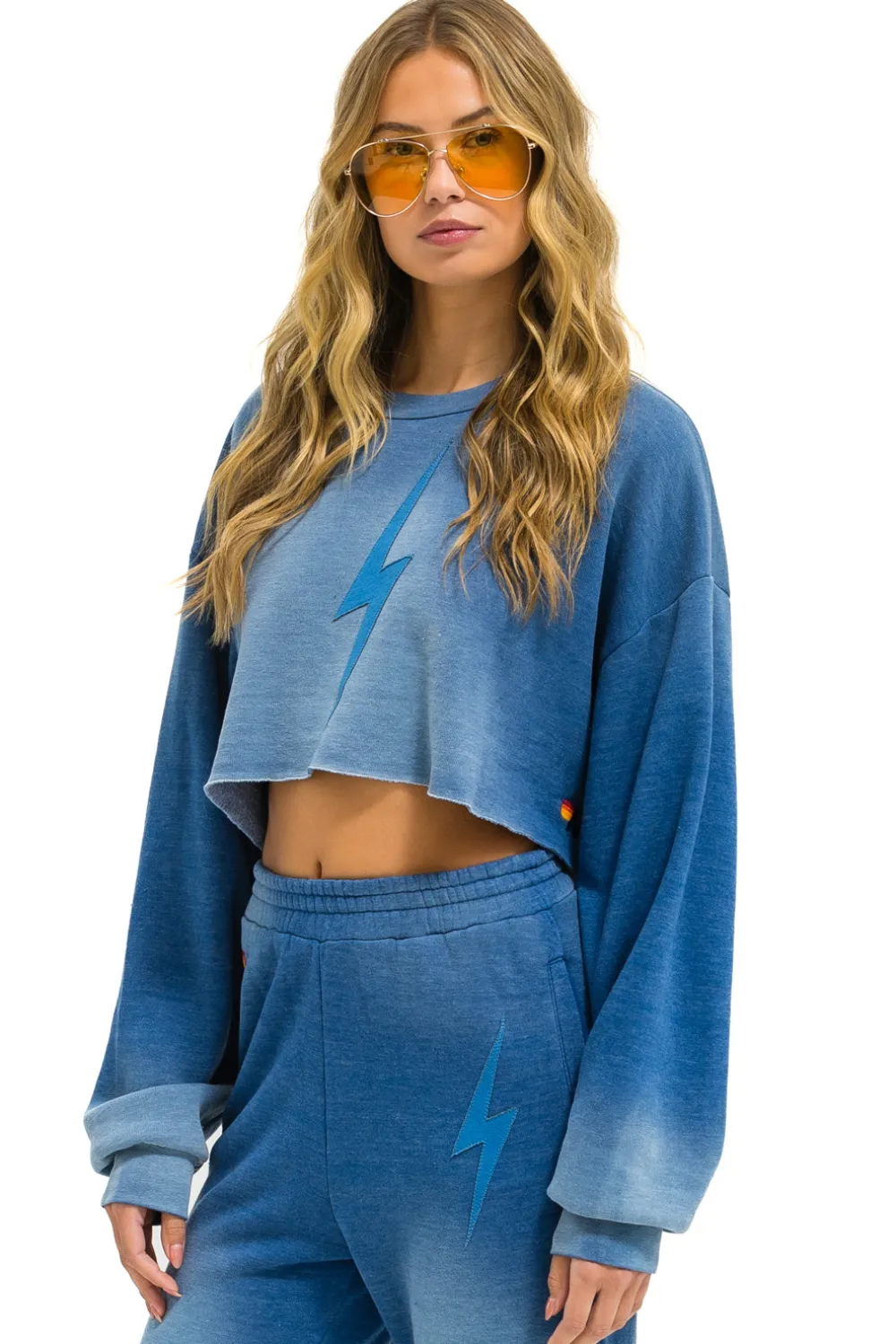 Sweatshirts | Aviator Nation BOLT STITCH CROPPED CREW SWEATSHIRT RELAXED - FADED WATER FADEDWATER