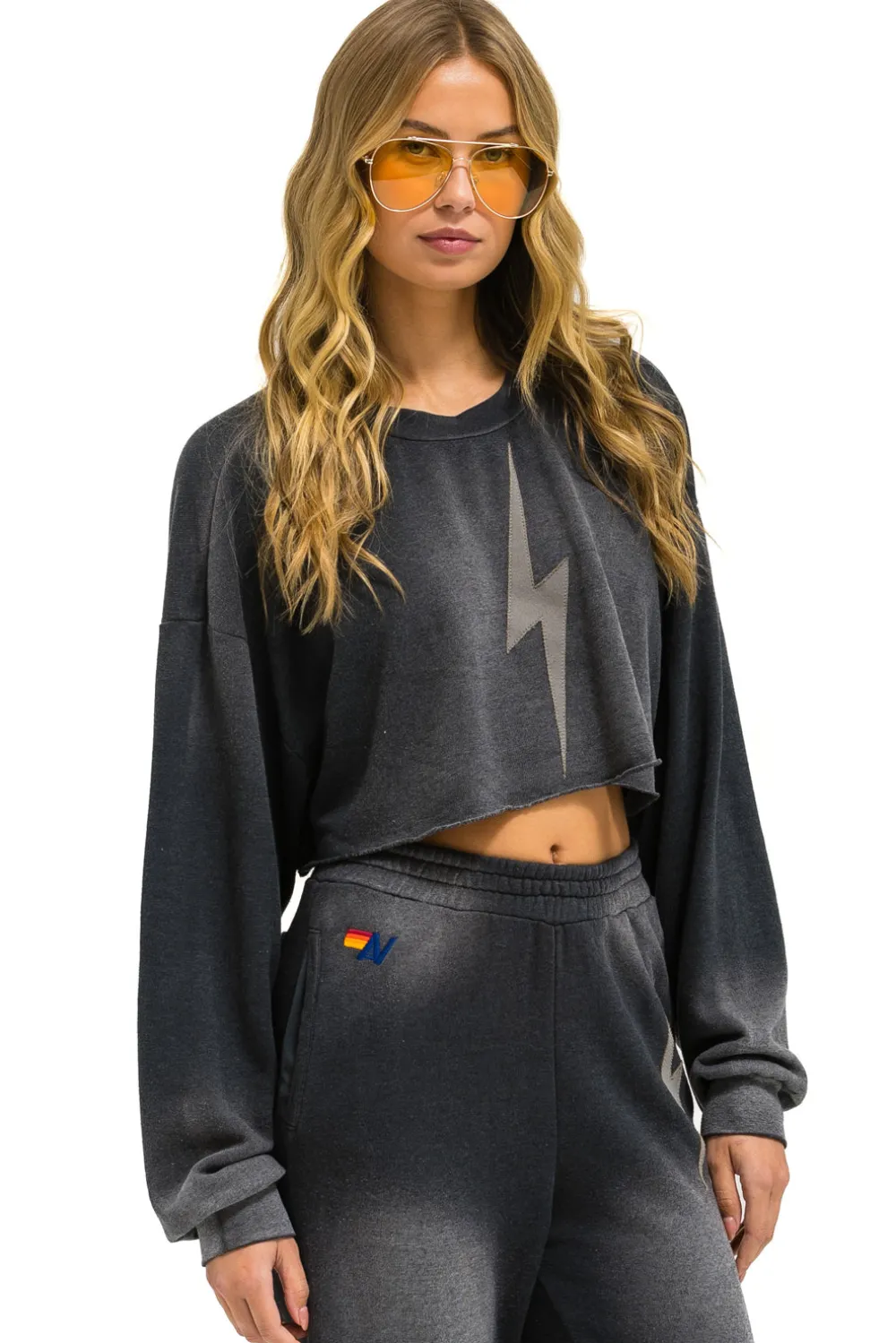 Sweatshirts | Aviator Nation BOLT STITCH CROPPED CREW SWEATSHIRT RELAXED - FADED SMOKE FADEDSMOKE
