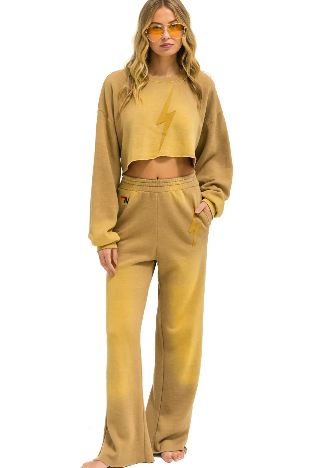 Sweatshirts | Aviator Nation BOLT STITCH CROPPED CREW SWEATSHIRT RELAXED - FADED TAN FADEDTAN