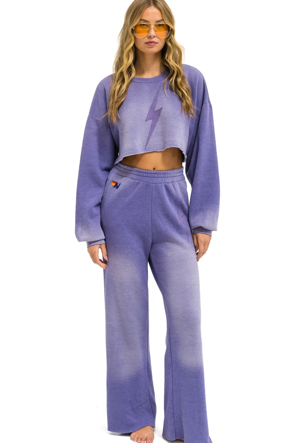 Sweatshirts | Aviator Nation BOLT STITCH CROPPED CREW SWEATSHIRT RELAXED - FADED GRAPE FADEDGRAPE