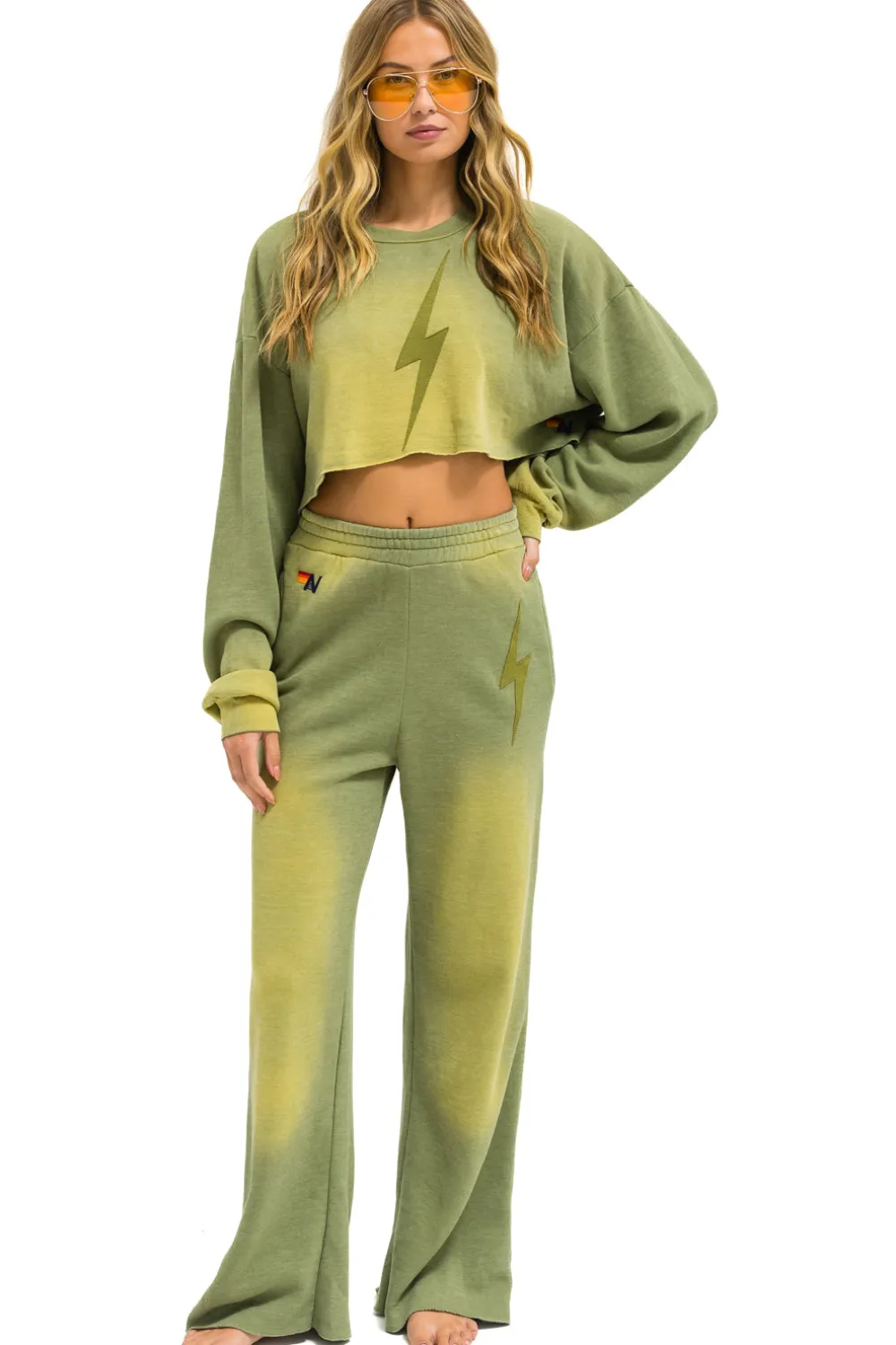 Sweatshirts | Aviator Nation BOLT STITCH CROPPED CREW SWEATSHIRT RELAXED - FADED ARMY FADEDARMY