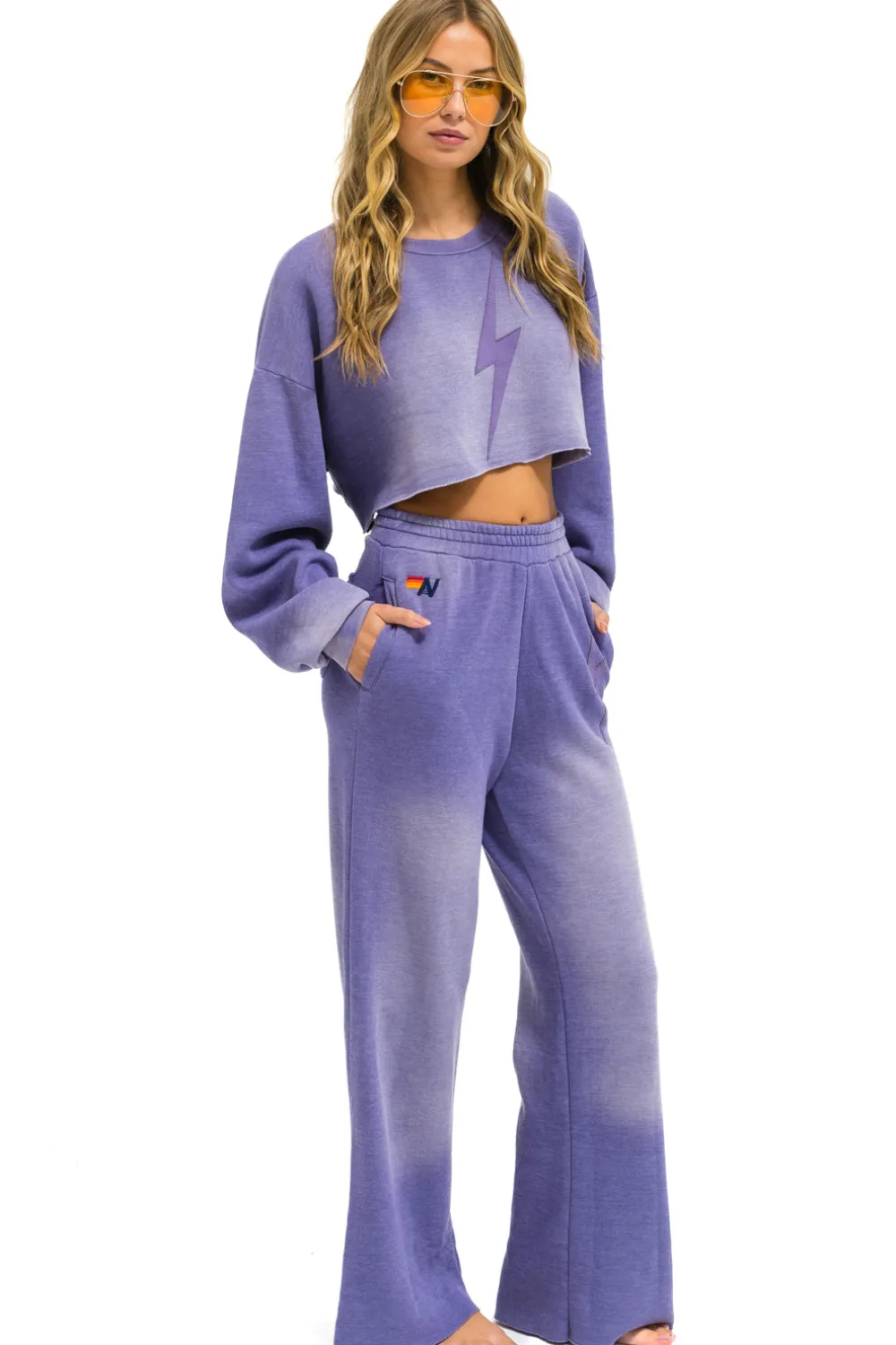 Sweatshirts | Aviator Nation BOLT STITCH CROPPED CREW SWEATSHIRT RELAXED - FADED GRAPE FADEDGRAPE