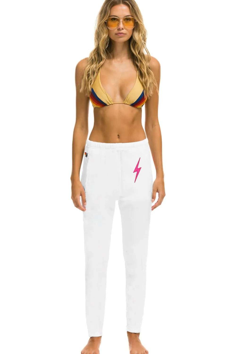 Sweatpants | Aviator Nation BOLT STITCH JOGGER SWEATPANTS - WHITE // NEON PINK WHITE//NEONPINK