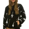 Hoodies | Hoodies | Aviator Nation BOLT STITCH REPEAT RELAXED PULLOVER HOODIE WITH POCKET ZIPPERS - BLACK // WHITE BLACK//WHITE