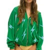 Hoodies | Hoodies | Aviator Nation BOLT STITCH REPEAT RELAXED ZIP HOODIE WITH POCKET ZIPPERS - KELLY GREEN // BLUE KELLYGREEN//BLUE