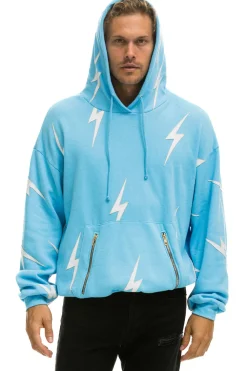 Hoodies | Hoodies | Aviator Nation BOLT STITCH REPEAT RELAXED PULLOVER HOODIE WITH POCKET ZIPPERS - SKY // WHITE SKY//WHITE