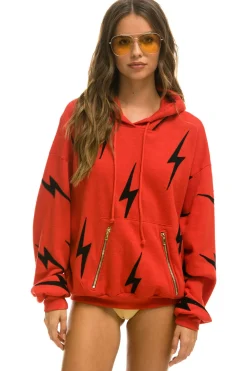 Hoodies | Hoodies | Aviator Nation BOLT STITCH REPEAT RELAXED PULLOVER HOODIE WITH POCKET ZIPPERS - RED // BLACK RED//BLACK
