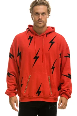 Hoodies | Hoodies | Aviator Nation BOLT STITCH REPEAT RELAXED PULLOVER HOODIE WITH POCKET ZIPPERS - RED // BLACK RED//BLACK