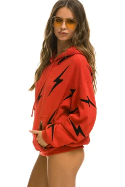 Hoodies | Hoodies | Aviator Nation BOLT STITCH REPEAT RELAXED PULLOVER HOODIE WITH POCKET ZIPPERS - RED // BLACK RED//BLACK