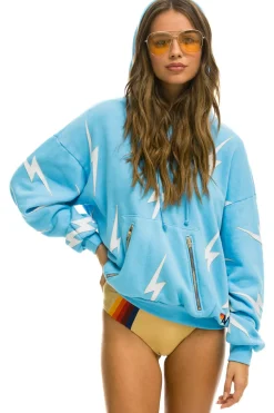 Hoodies | Hoodies | Aviator Nation BOLT STITCH REPEAT RELAXED PULLOVER HOODIE WITH POCKET ZIPPERS - SKY // WHITE SKY//WHITE