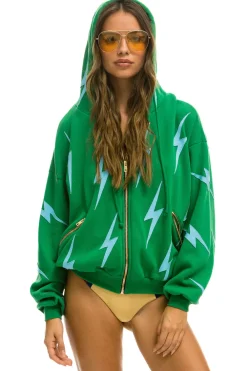 Hoodies | Hoodies | Aviator Nation BOLT STITCH REPEAT RELAXED ZIP HOODIE WITH POCKET ZIPPERS - KELLY GREEN // BLUE KELLYGREEN//BLUE