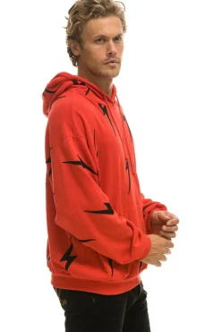 Hoodies | Hoodies | Aviator Nation BOLT STITCH REPEAT RELAXED PULLOVER HOODIE WITH POCKET ZIPPERS - RED // BLACK RED//BLACK
