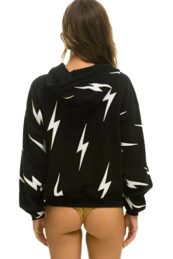 Hoodies | Hoodies | Aviator Nation BOLT STITCH REPEAT RELAXED ZIP HOODIE WITH POCKET ZIPPERS- BLACK // WHITE Hoodiesare UNISEX sizing-FemalemodelwearingsizeXS.MalemodelwearingsizeL.-HandsewninourownfactoryintheheartofLosAngeles-Tri-Blend