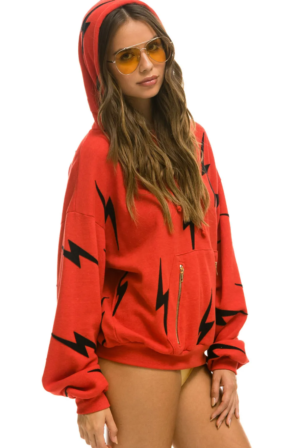 Hoodies | Hoodies | Aviator Nation BOLT STITCH REPEAT RELAXED PULLOVER HOODIE WITH POCKET ZIPPERS - RED // BLACK RED//BLACK