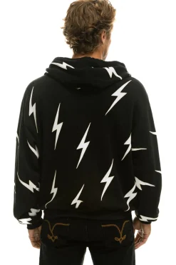 Hoodies | Hoodies | Aviator Nation BOLT STITCH REPEAT RELAXED ZIP HOODIE WITH POCKET ZIPPERS- BLACK // WHITE Hoodiesare UNISEX sizing-FemalemodelwearingsizeXS.MalemodelwearingsizeL.-HandsewninourownfactoryintheheartofLosAngeles-Tri-Blend