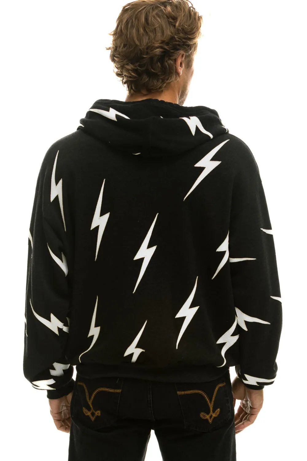 Hoodies | Hoodies | Aviator Nation BOLT STITCH REPEAT RELAXED ZIP HOODIE WITH POCKET ZIPPERS- BLACK // WHITE Hoodiesare UNISEX sizing-FemalemodelwearingsizeXS.MalemodelwearingsizeL.-HandsewninourownfactoryintheheartofLosAngeles-Tri-Blend