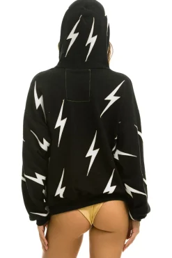 Hoodies | Hoodies | Aviator Nation BOLT STITCH REPEAT RELAXED PULLOVER HOODIE WITH POCKET ZIPPERS - BLACK // WHITE BLACK//WHITE