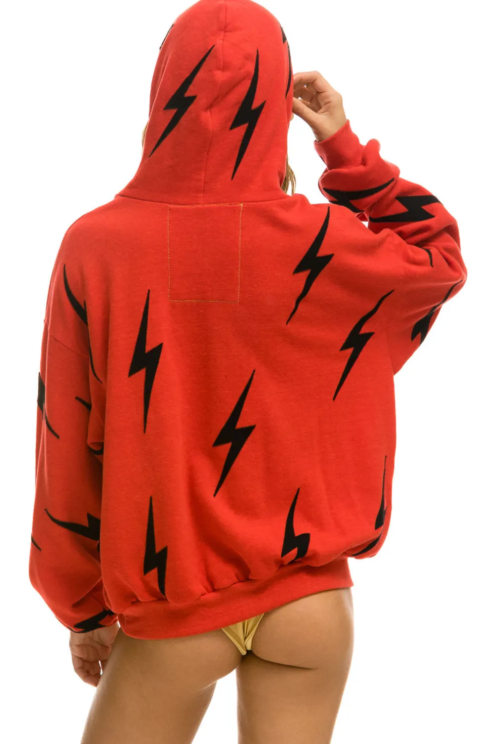 Hoodies | Hoodies | Aviator Nation BOLT STITCH REPEAT RELAXED PULLOVER HOODIE WITH POCKET ZIPPERS - RED // BLACK RED//BLACK