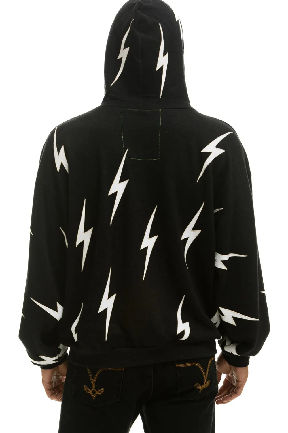 Hoodies | Hoodies | Aviator Nation BOLT STITCH REPEAT RELAXED PULLOVER HOODIE WITH POCKET ZIPPERS - BLACK // WHITE BLACK//WHITE