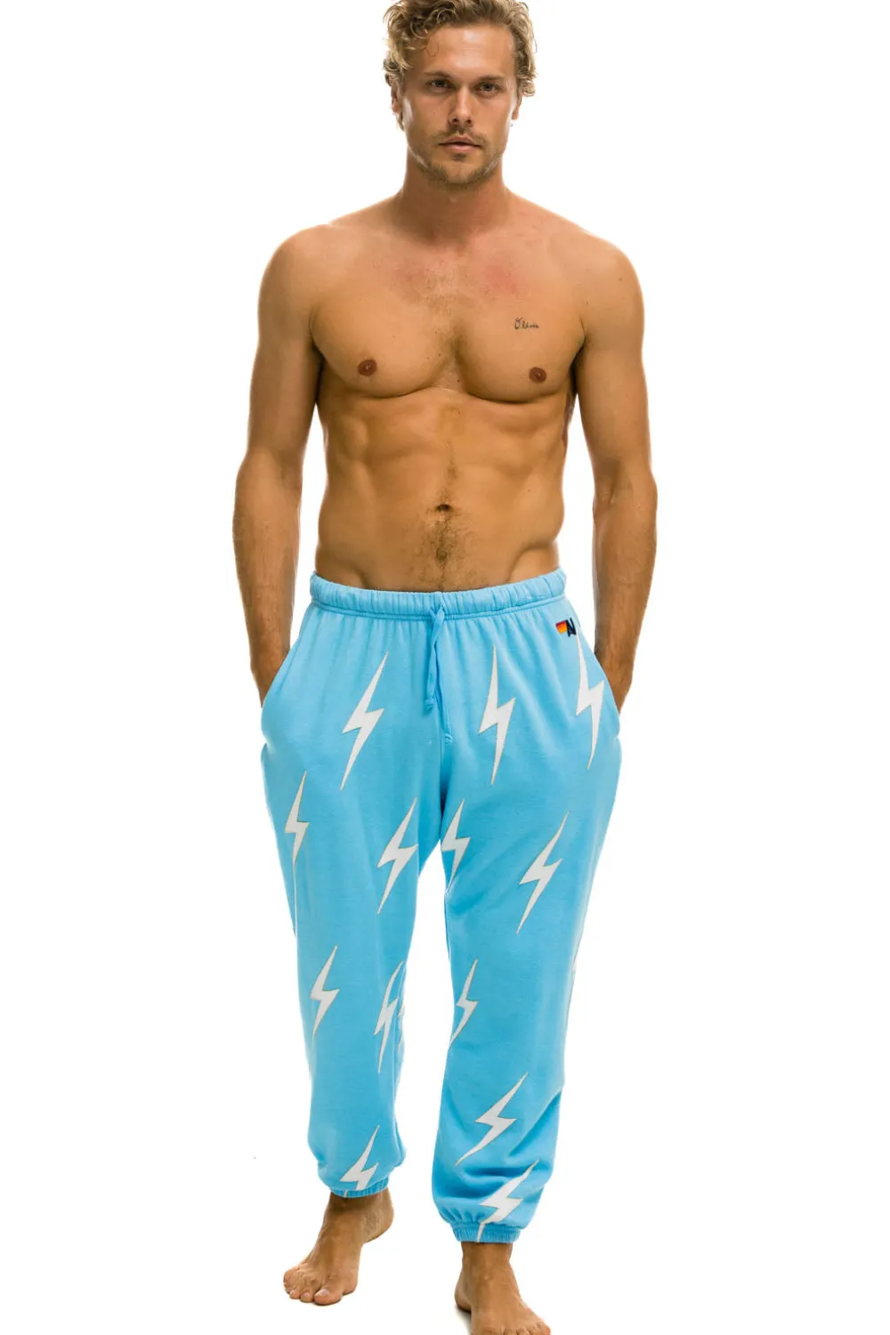 Sweatpants | Aviator Nation BOLT STITCH REPEAT SWEATPANTS - SKY // WHITE SKY//WHITE